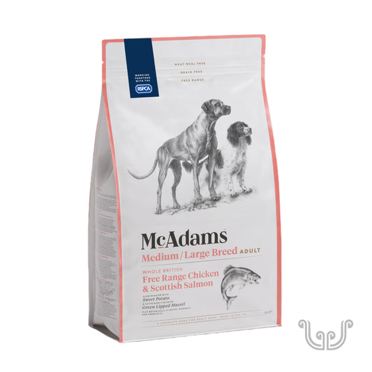 McAdams - Ethical dry dog food - Free Range Chicken & Scottish Salmon - For Medium & Large Breeds