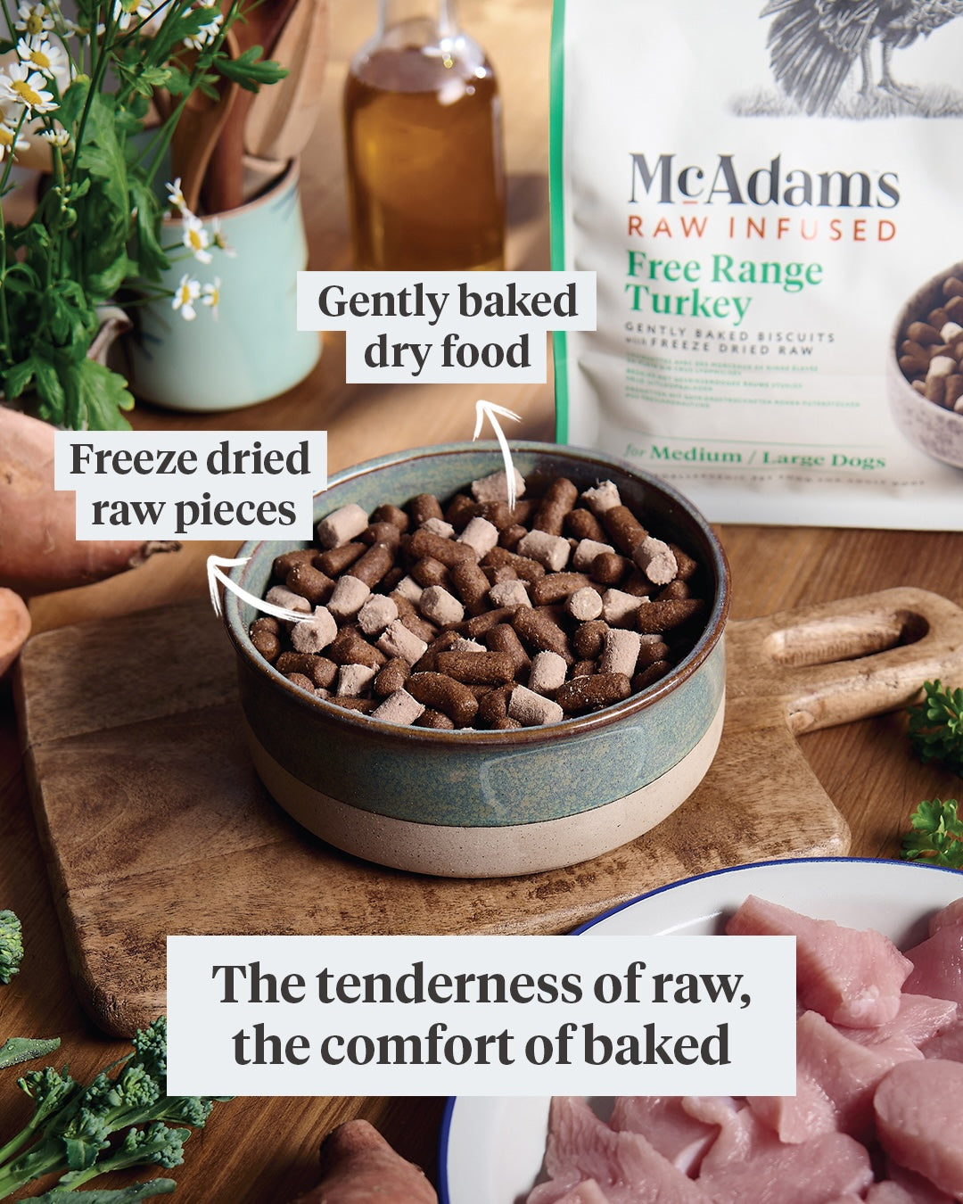 Raw Infused - Pečené krůtí granule s mrazem sušeným krůtím masem pro psy - střední a velká plemena