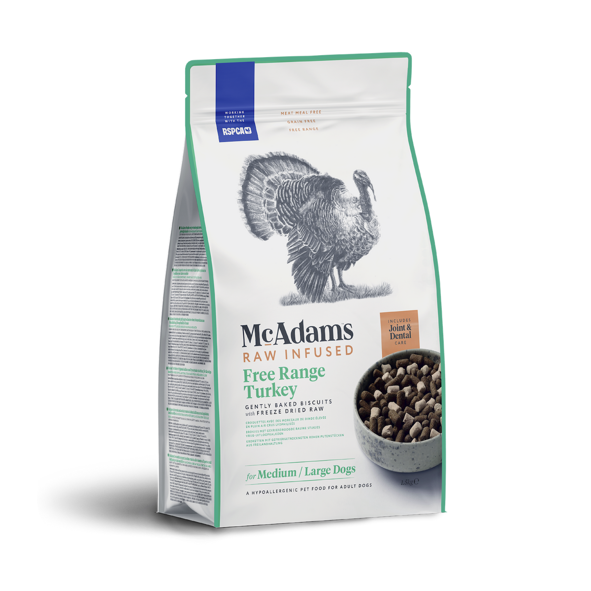 Raw Infused - Pečené krůtí granule s mrazem sušeným krůtím masem pro psy - střední a velká plemena